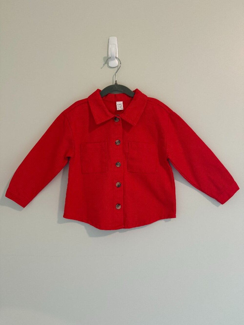 LC Waikiki Toddler Girl Red Cotton Twill Shirt Jacket Shacket Button Front 2T 3T